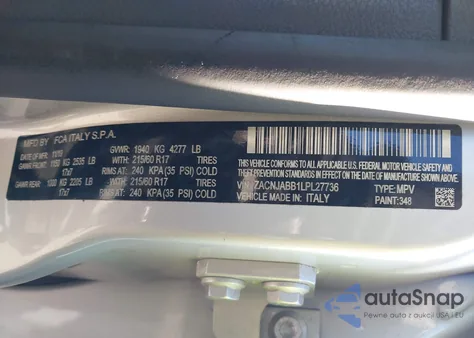 2020 Jeep Renegade Altitude Fwd z USA, uszkodzony, nr VIN ZACNJABB1LPL27736